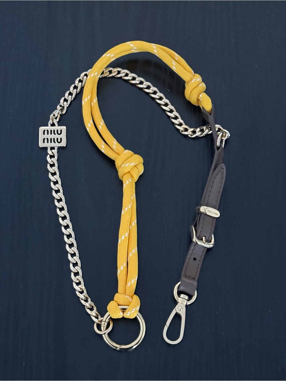 Miu Miu Yellow Rope, Gold Chain & Brown Leather Key Holder